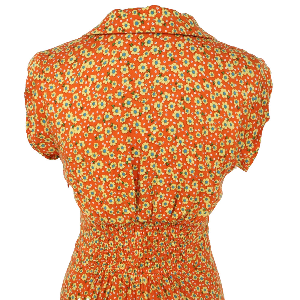 Urban Outfitters Dress Womens Medium Orange Yellow Floral Stretch Side Zip Lined - Picture 6 of 14